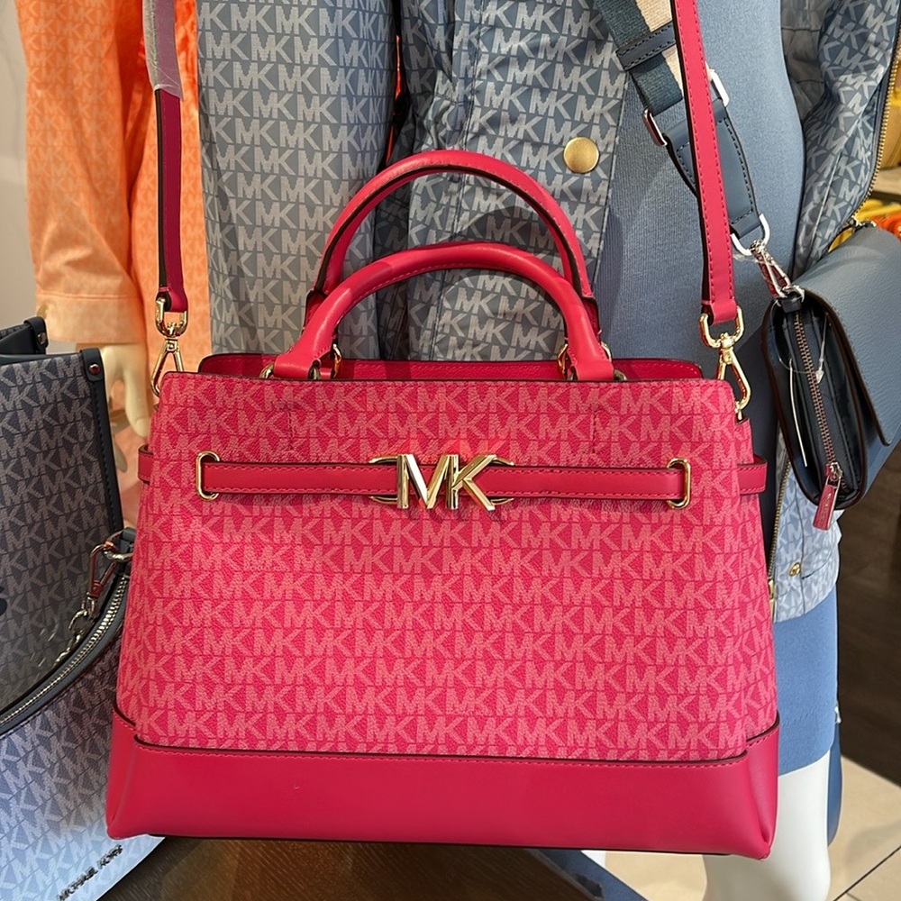 MICHAEL KORS 
Reed Large Graphic Logo Belted Satchel
Electric Pink 
NWT